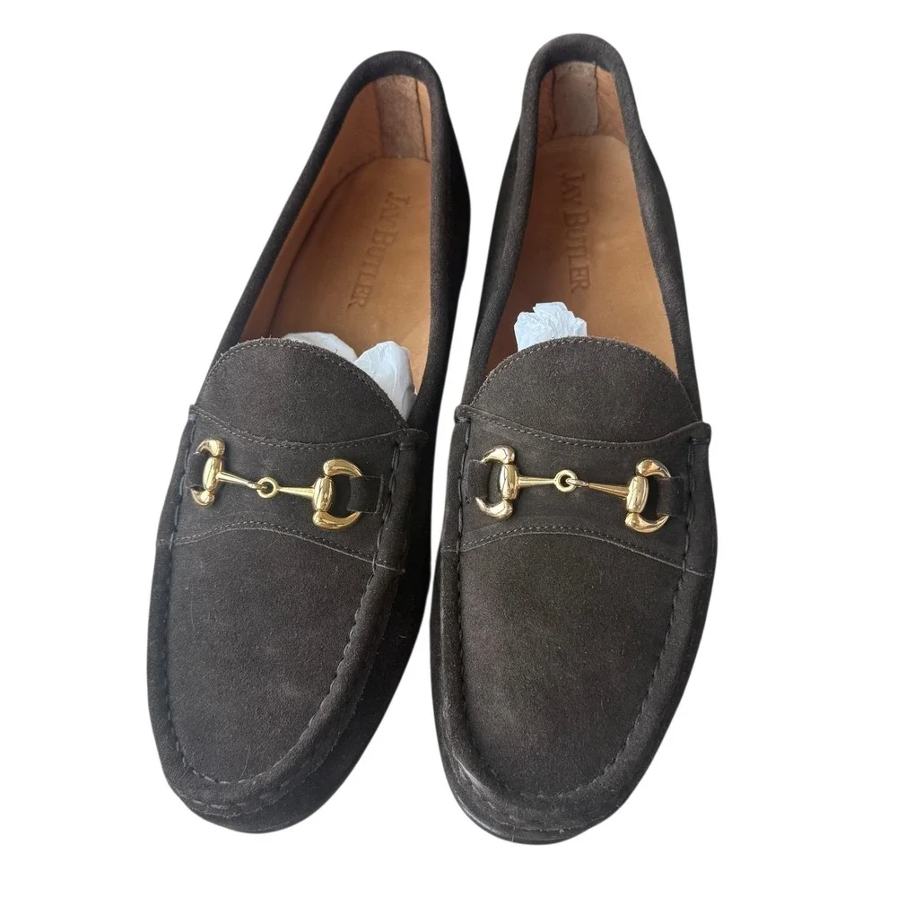 Jay Butler Suede Driving Loafers Mens 14  Dark Brown Suede Horsebit Gold Tone